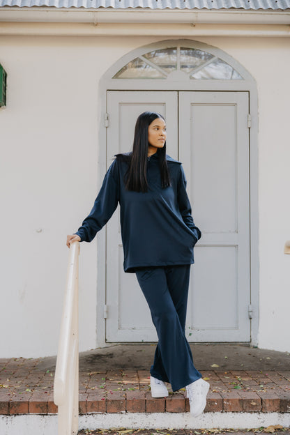 1/4 Zip Fancy Collar Track- Navy Blue