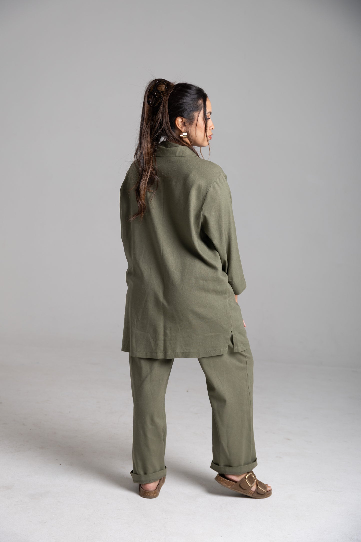 Linen Shirt Set-Khaki