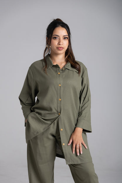 Linen Shirt Set-Khaki